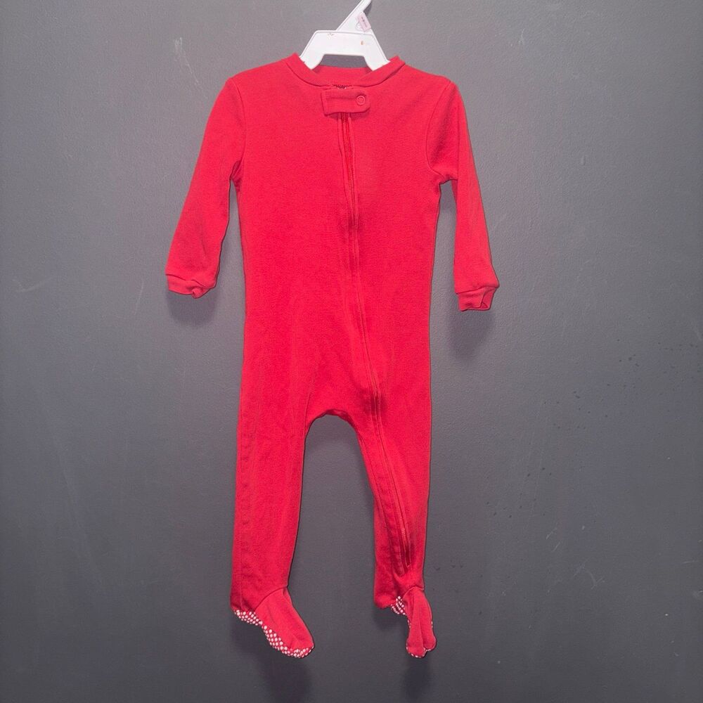 Pottery Barn Kids 12-18m "My First Christmas” Zip Up Footed Sleeper Pajamas Red